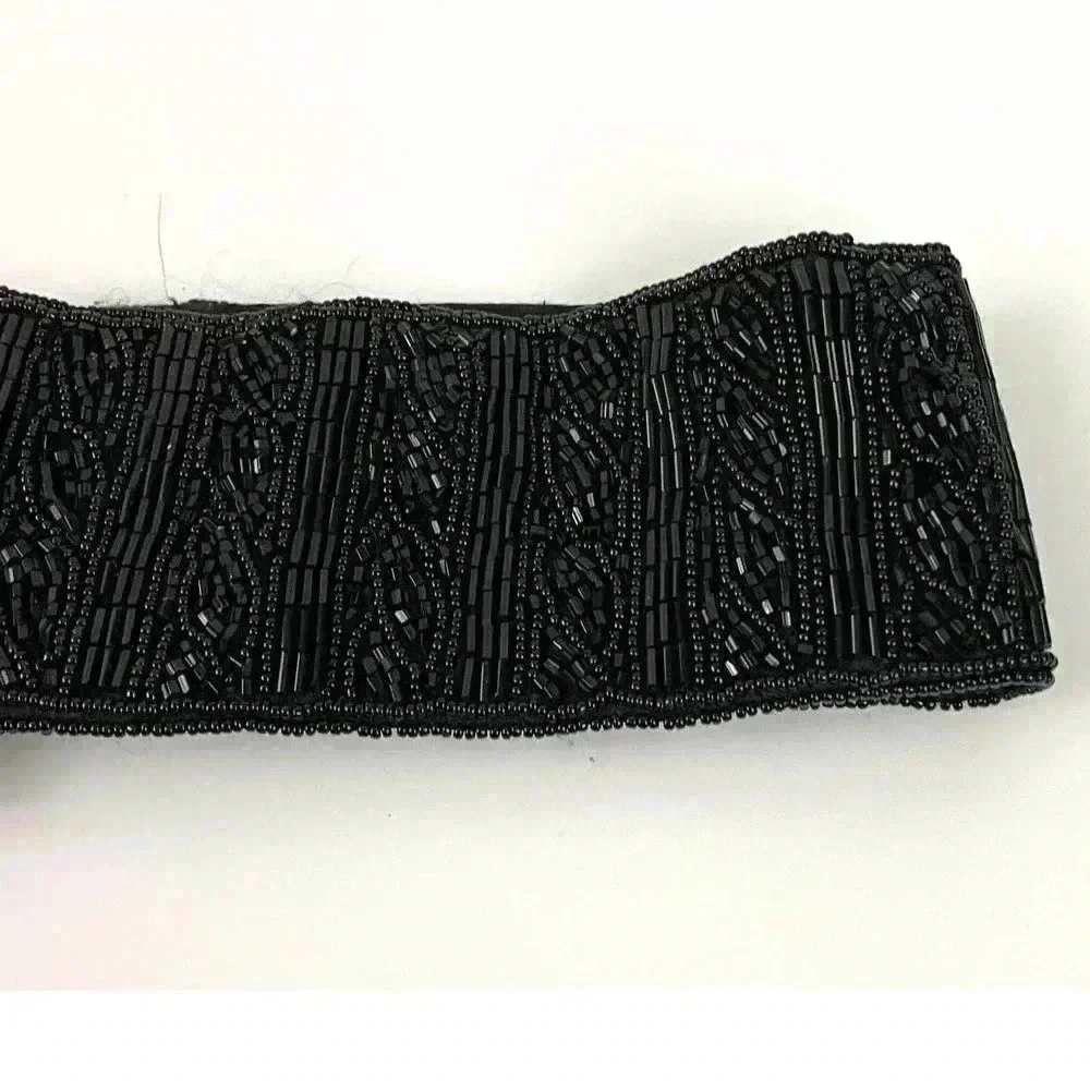 Talbots Black Beaded Belt 29” Women’s‎ Hook & Loop Closure MEDIUM